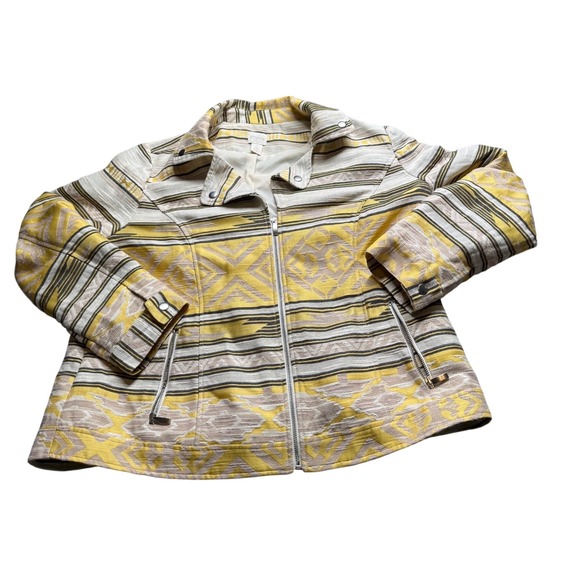Chico's Jackets & Blazers - Chico's Aztec Jacquard Zip Jacket Size 2 Yellow Tribal Southwestern Lined Large